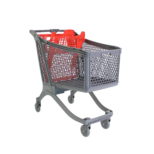 Shopping trolley in grey and red colour